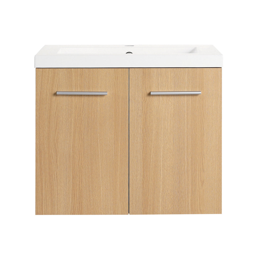 Floating Bathroom Vanity With Sink, Wall Mounted Double Door Storage - Light Brown