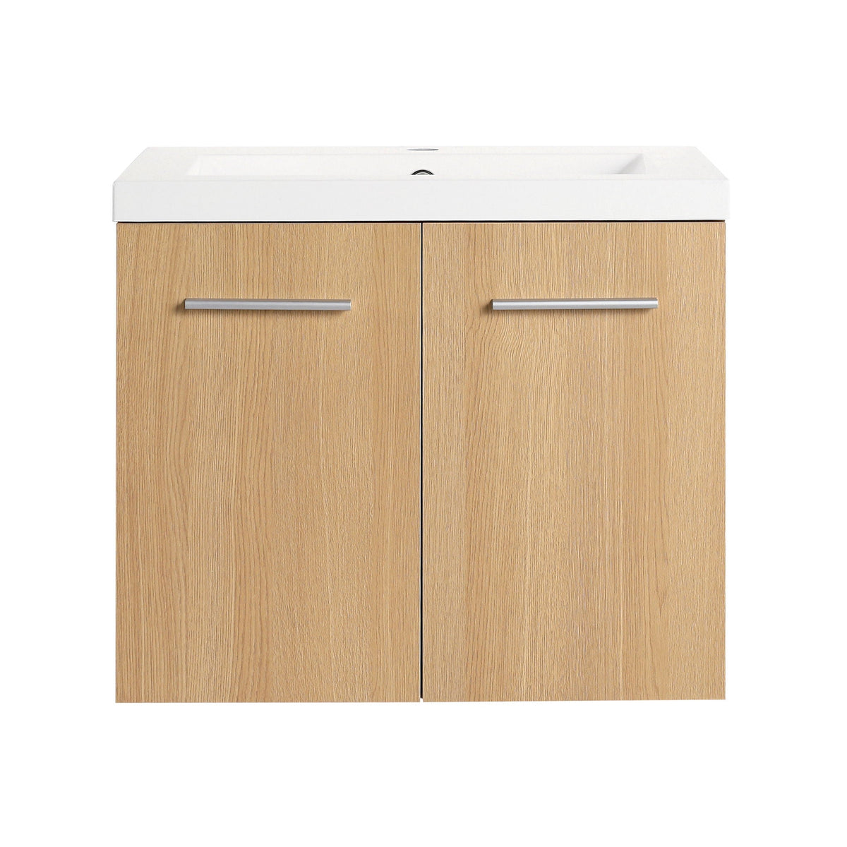 Floating Bathroom Vanity With Sink, Wall Mounted Double Door Storage - Light Brown