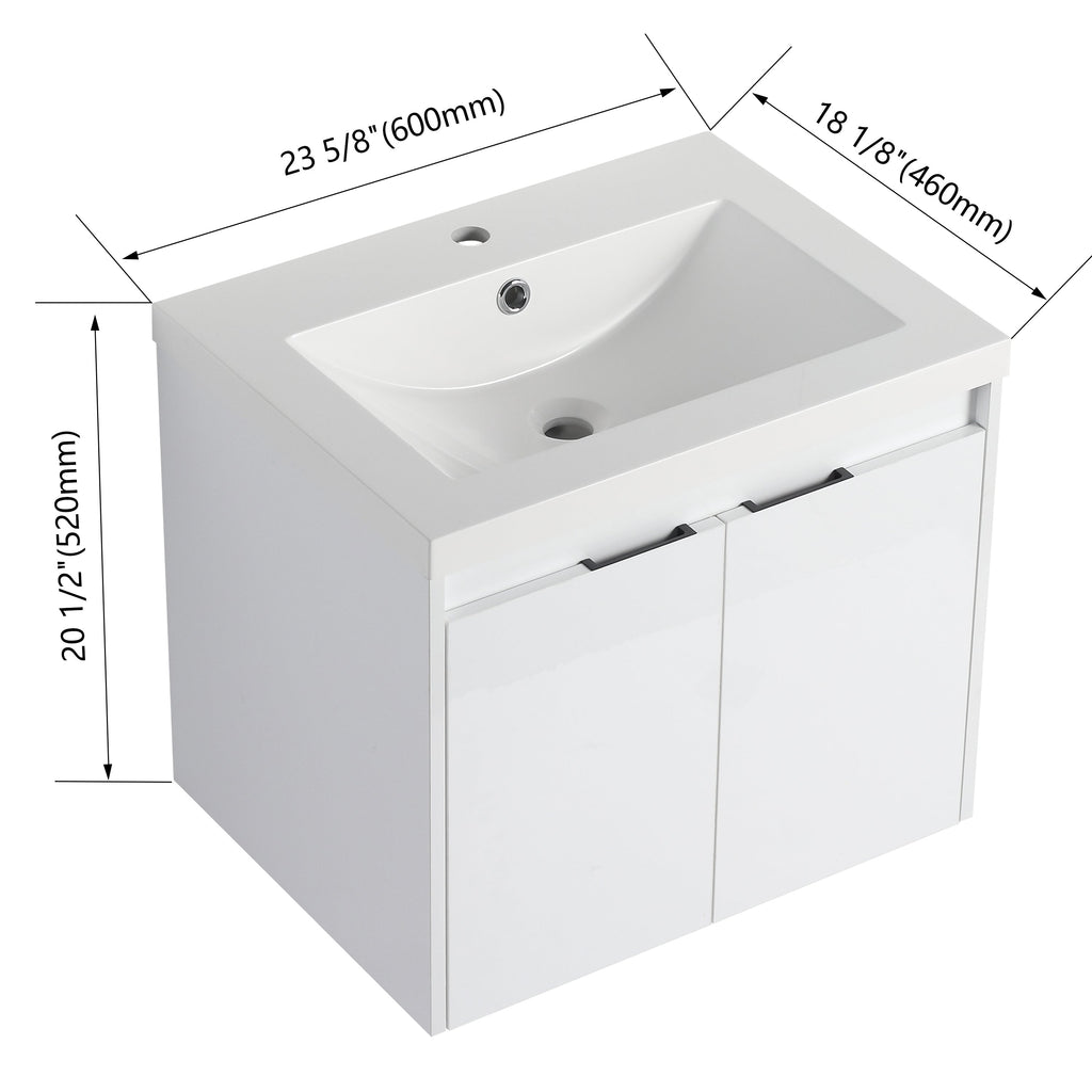 24" Bathroom Vanity with Resin Sink and Soft Close Doors - White