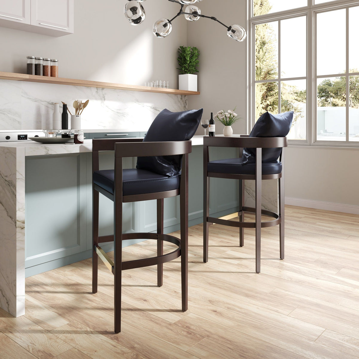 Mid-Century Modern Counter Stool with Upholstered Seat - Multiple Colors