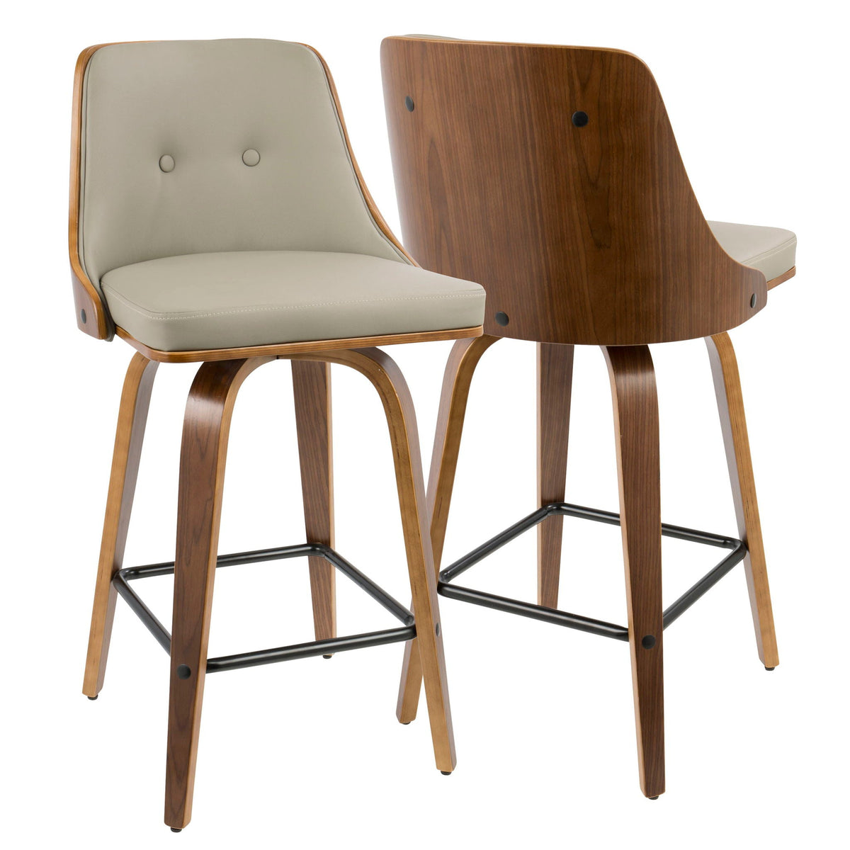 Mid Century Modern Counter Stool Set with Swivel - Multiple Colors