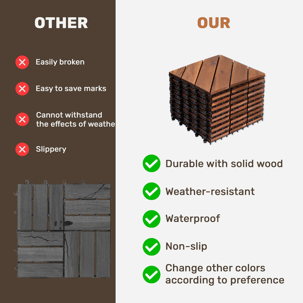 Light Brown Interlocking Deck Tiles with Diagonal Pattern - Outdoor 12" x 12"