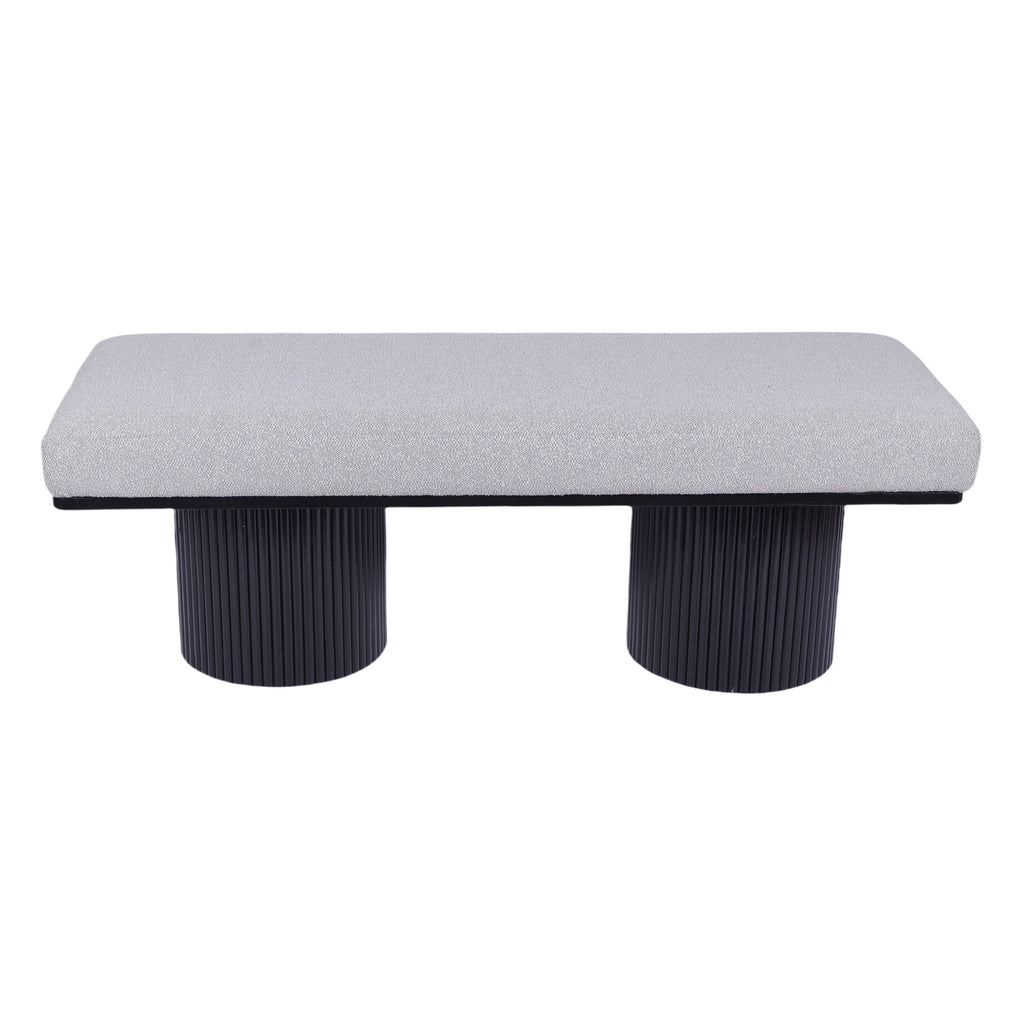 Boucle Upholstered Bench with Chunky Black Legs - Light Gray