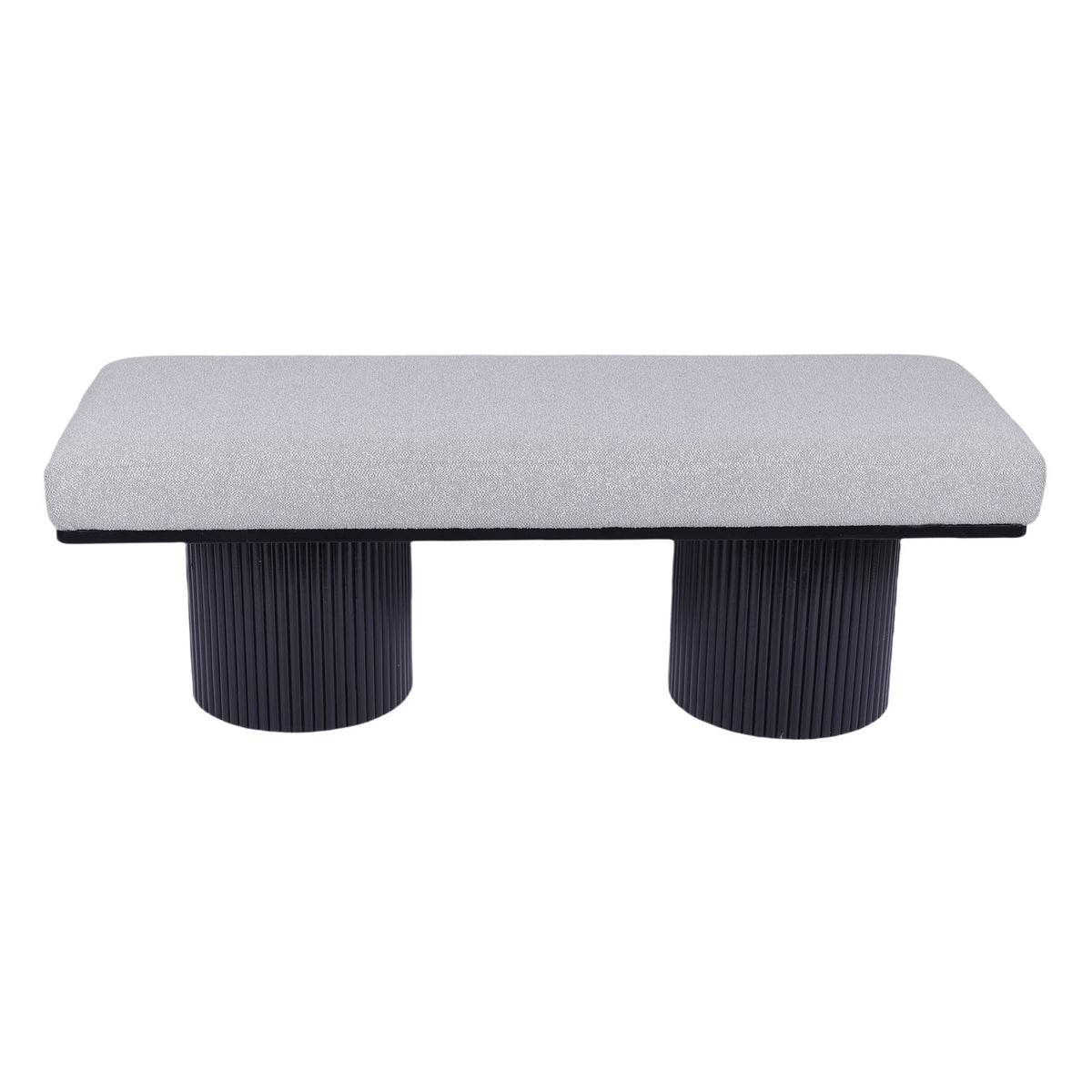 Boucle Upholstered Bench with Chunky Black Legs - Light Gray