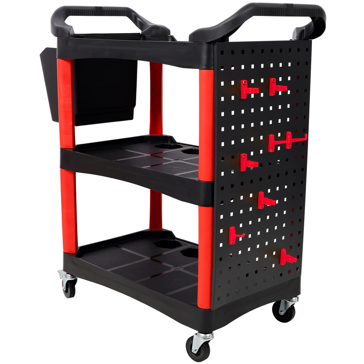 3 Tier Rolling Tool Cart with 300 lb Capacity - Red and Black