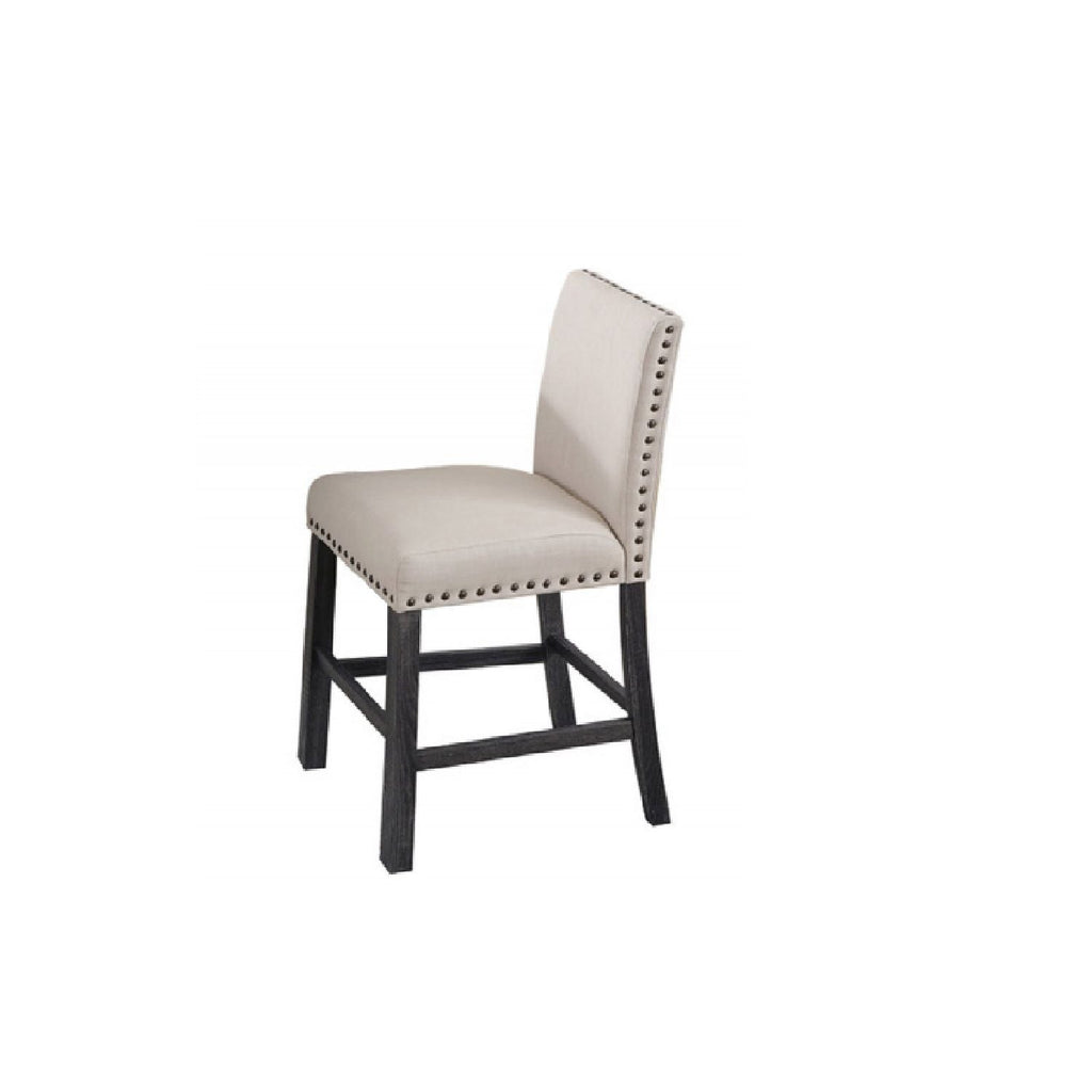Natural Upholstered Counter Dining Chair Set with Nailhead Trim - Linen Blend