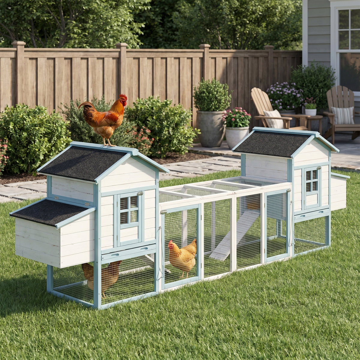 Large Wooden Chicken Coop with Double Nesting Boxes - Natural Wood