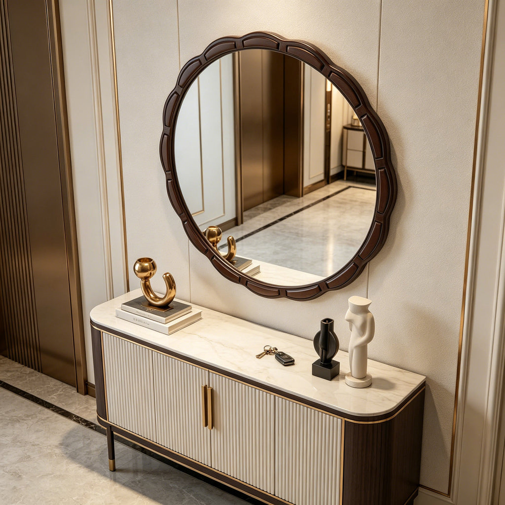 Round Wood Wall Mirror with Solid Wood Frame - 31.5"
