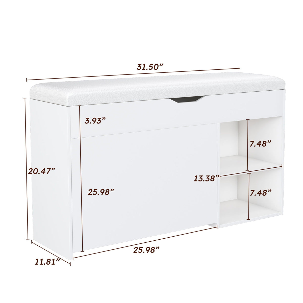 Modern White Entryway Bench with Adjustable 3-Tier Flip-Up Drawers and Hidden Cabinet