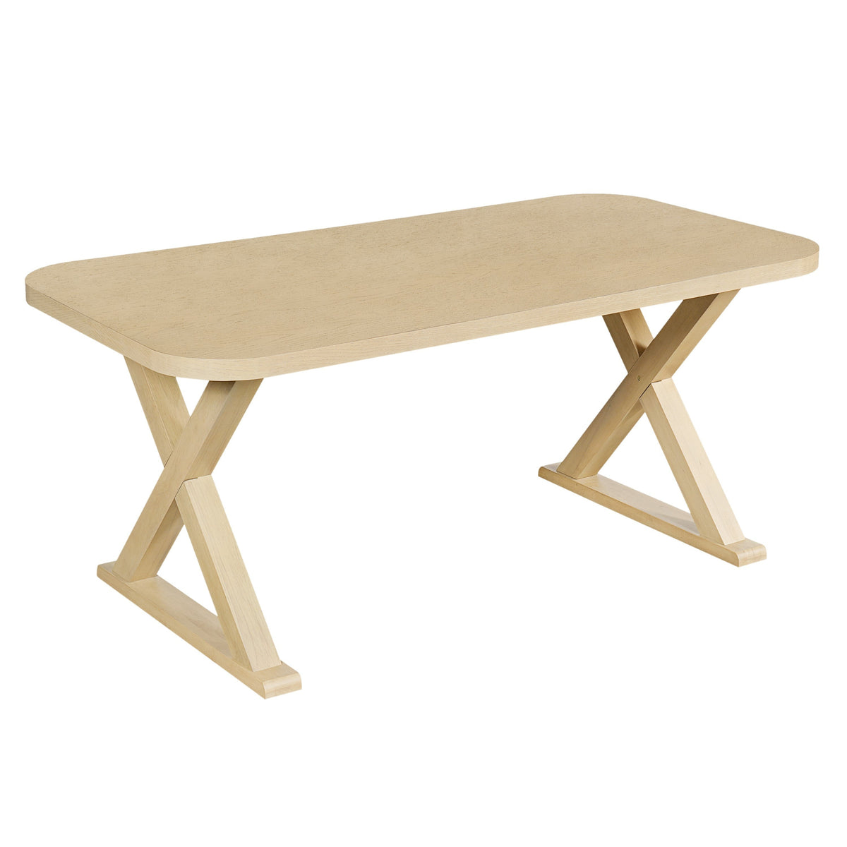 Natural Oak Veneer Dining Table with Rubber Wood Legs - Natural