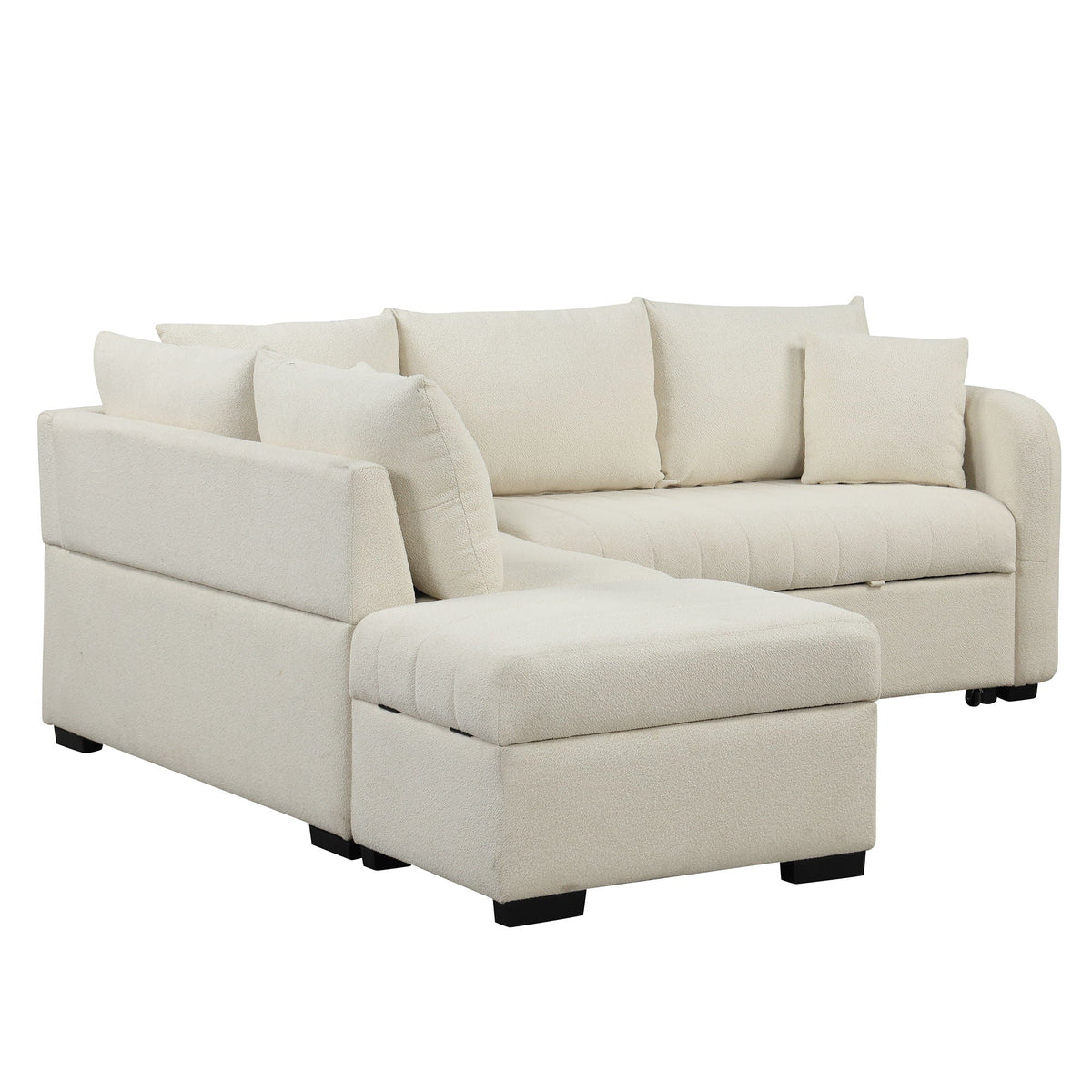 L-Shaped Sleeper Sectional with Pull-Out Bed and Storage Ottoman - Gray or Beige