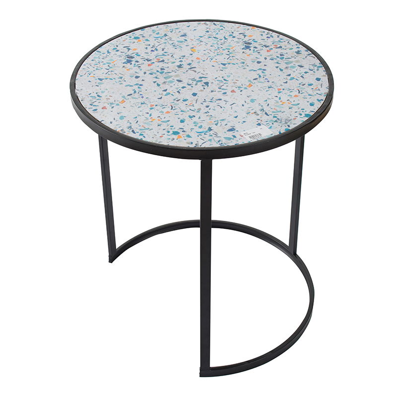 Round End Table Set of 2 with Sturdy Metal Frame - Black