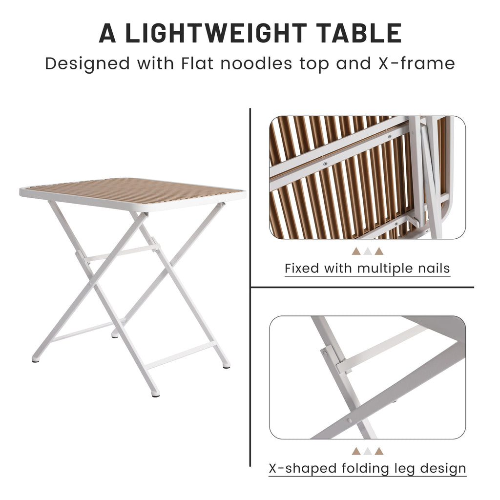 Modern Folding Square Table with Waterproof Top - Apricot / White