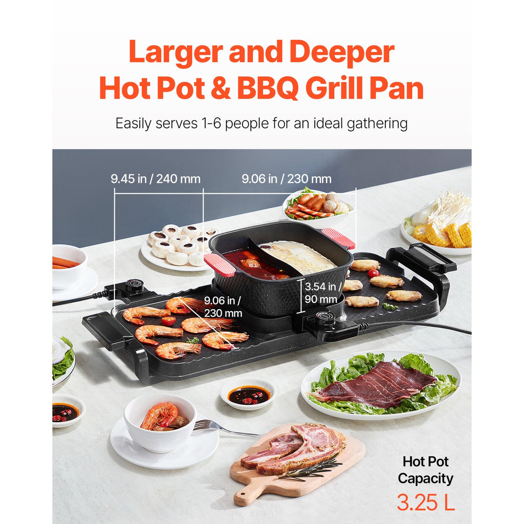 2300W 2-in-1 Electric Hot Pot with Grill - Smokeless BBQ Pan
