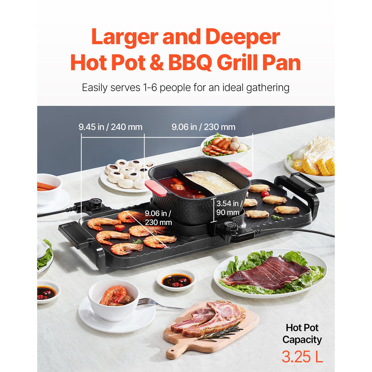 2300W 2-in-1 Electric Hot Pot with Grill - Smokeless BBQ Pan