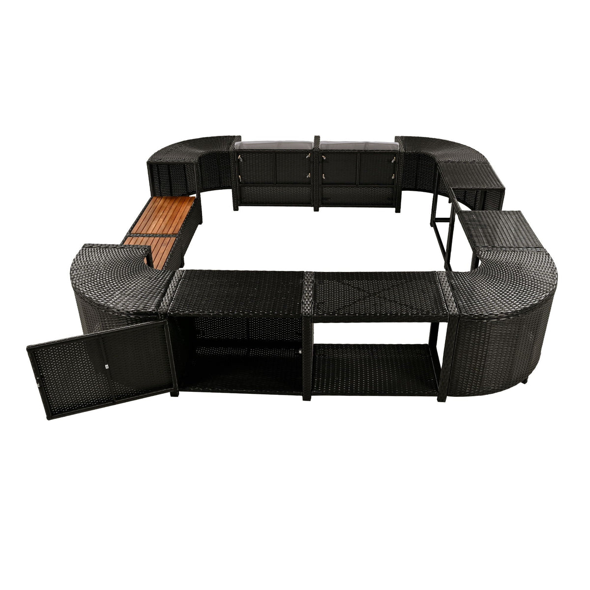 Spa Surround Outdoor Rattan Sectional Sofa Set with Storage - Dark Gray or Beige