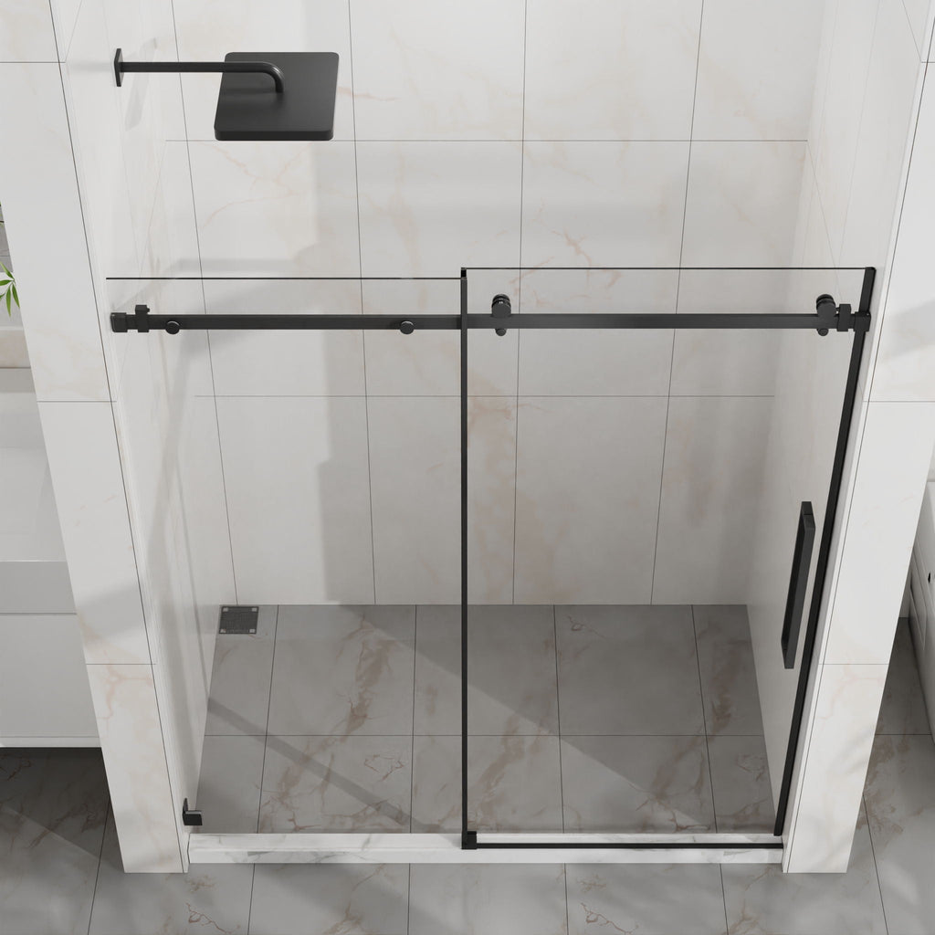 Frameless Tub Sliding Shower Door with Easy Clean Coating - Black or Pearl Silver