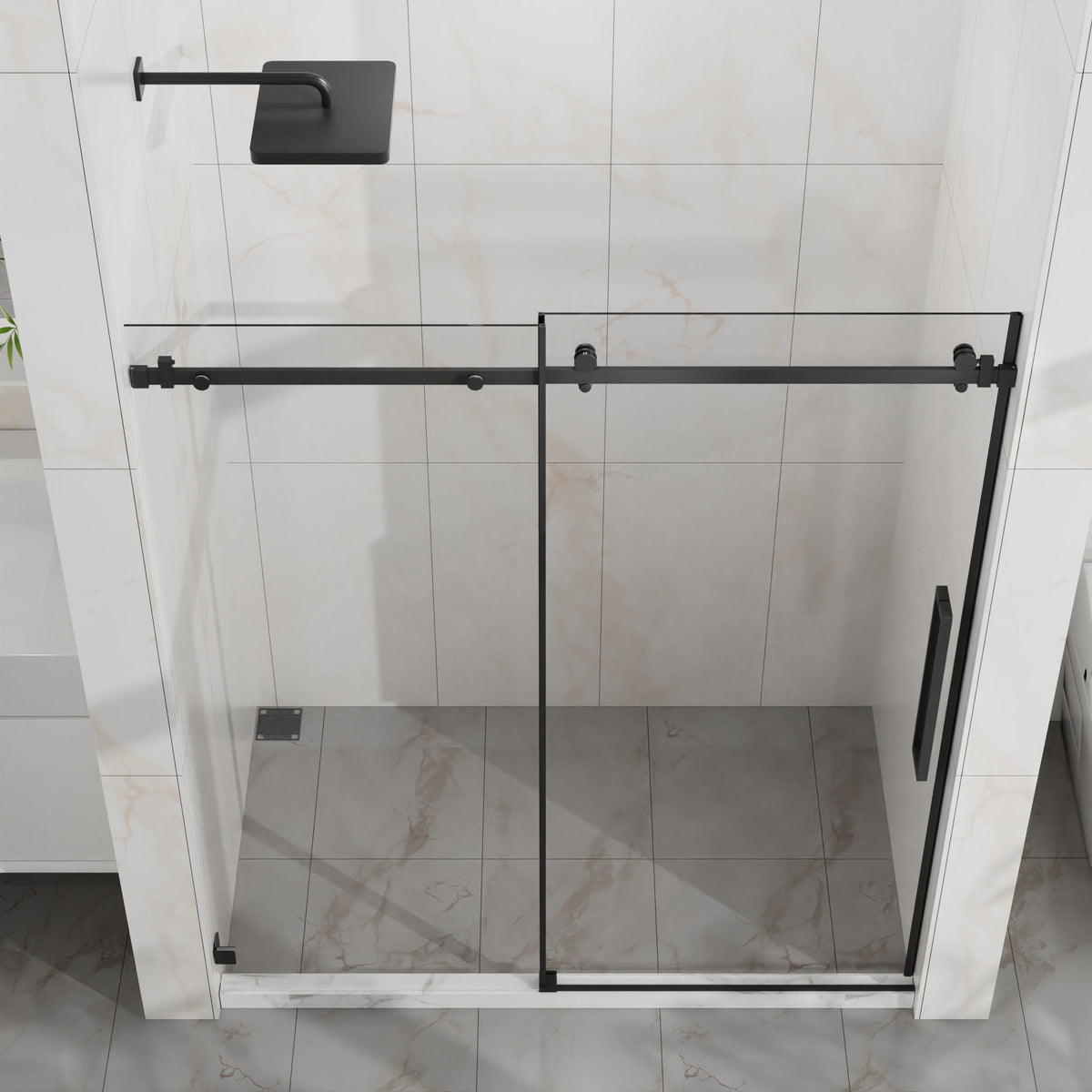 Frameless Tub Sliding Shower Door with Easy Clean Coating - Black or Pearl Silver