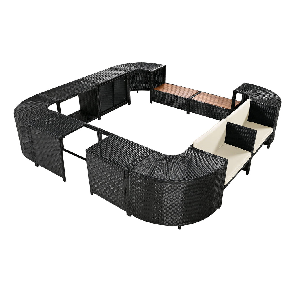 Spa Surround Outdoor Rattan Sectional Sofa Set with Storage - Dark Gray or Beige