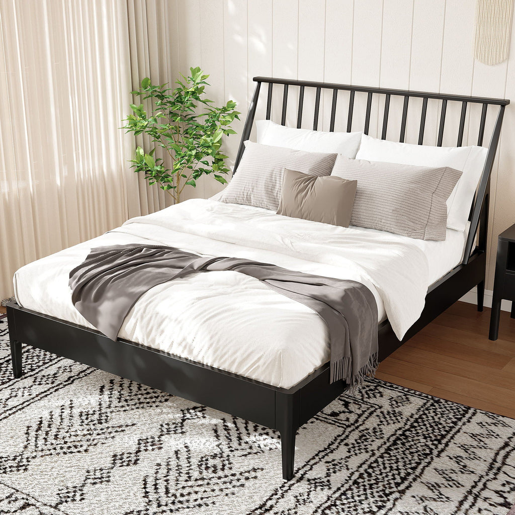 Bohemian Platform Bed with Tall Headboard - Dark Brown or Black