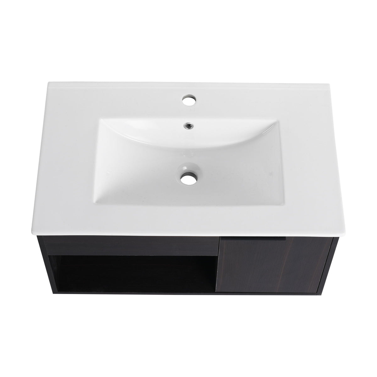 Wall Mounted Floating Bathroom Vanity with Open Shelf & Soft Close Door - Dark Brown