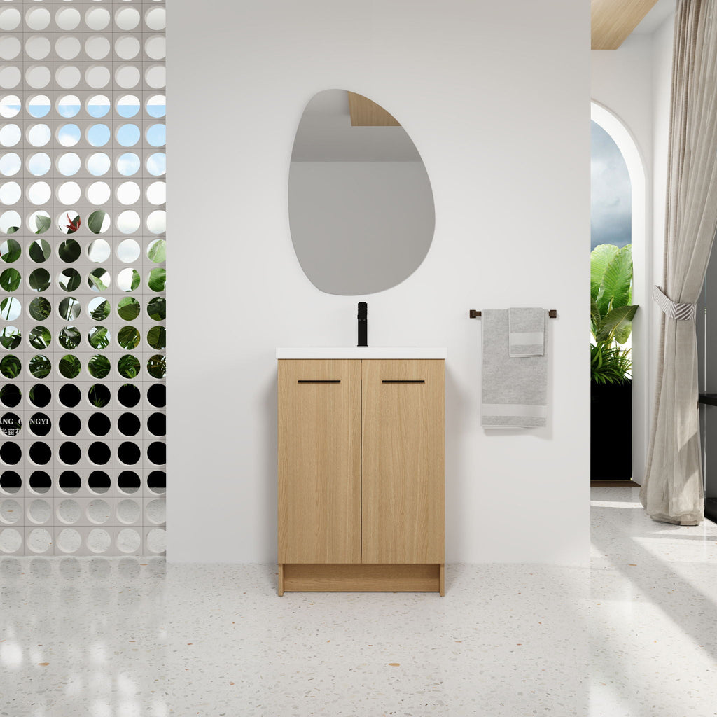 Floating Bathroom Vanity With Sink, Wall Mounted Double Door Storage - Light Brown