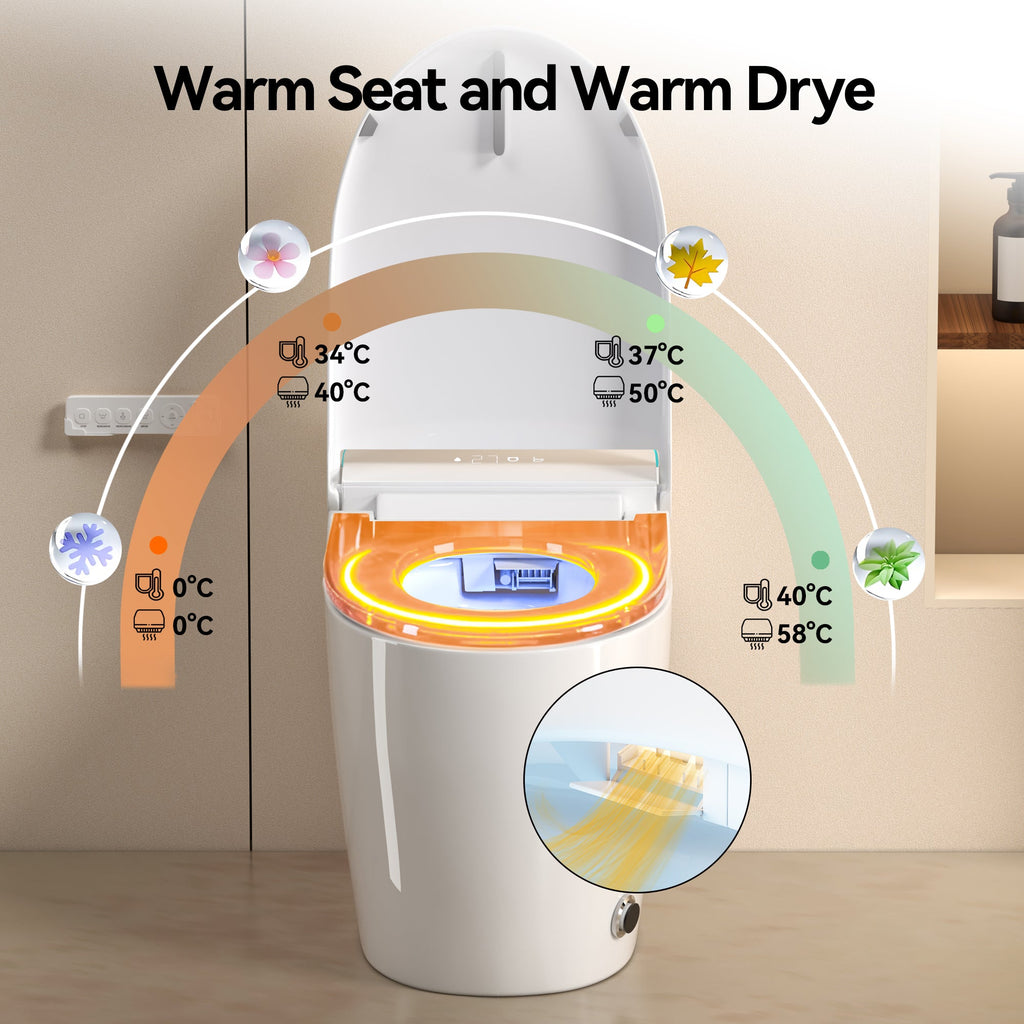 Smart One-Piece Toilet with Bidet and Auto Seat - White