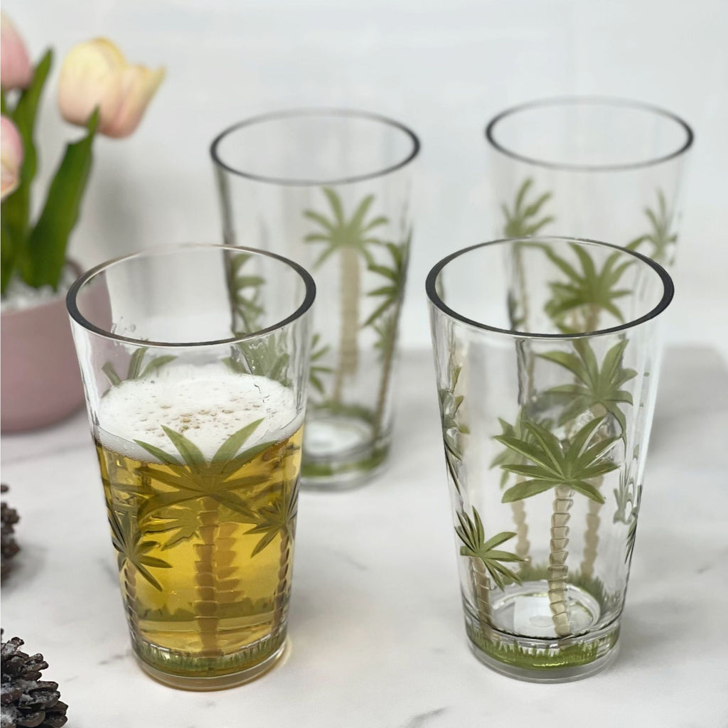 Palm Tree Design Acrylic Hi Ball Glasses with BPA-Free Durability - Clear