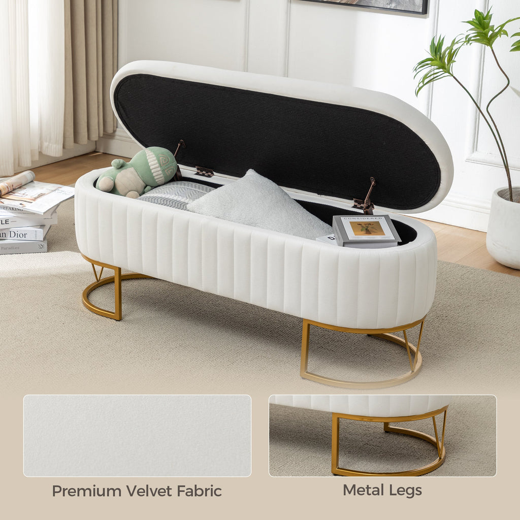 Velvet Storage Bench with Golden Metal Legs - Bedroom Bench