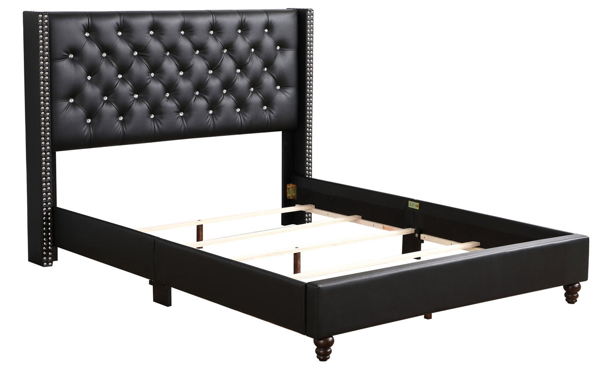 Upholstered Nailhead Trim Chic Bed with Tufted Headboard - Multiple Colors