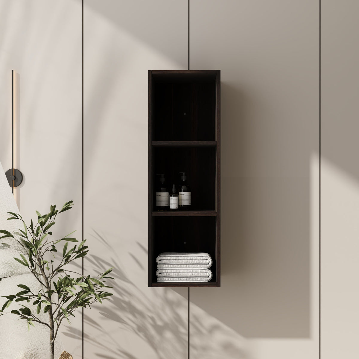 12 Inch Wall Mounted Storage Shelves with Plywood Construction - Dark Oak