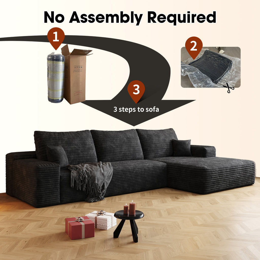 Cloud Sectional Couch with L-Shape Chaise - Plush Corduroy - Black
