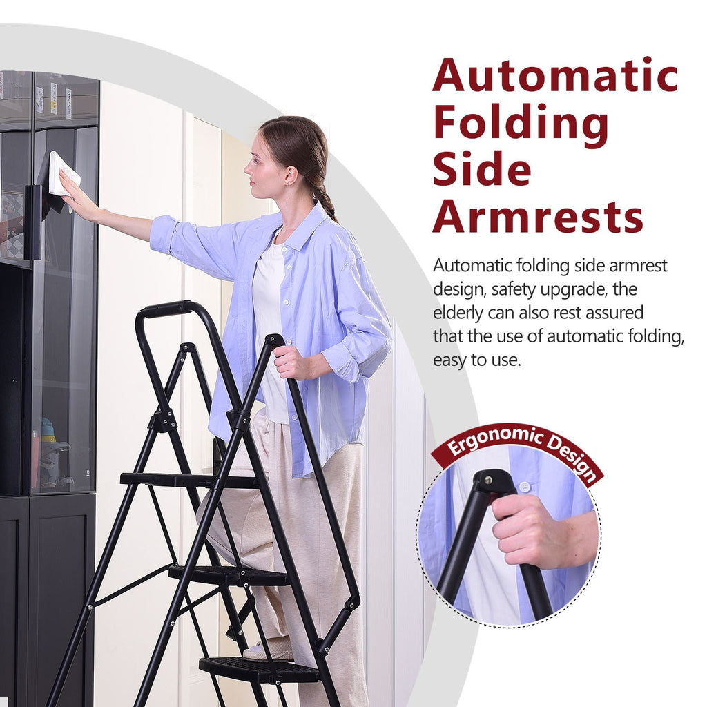 Four Step Ladder with Anti-Slip Pedals - Steel