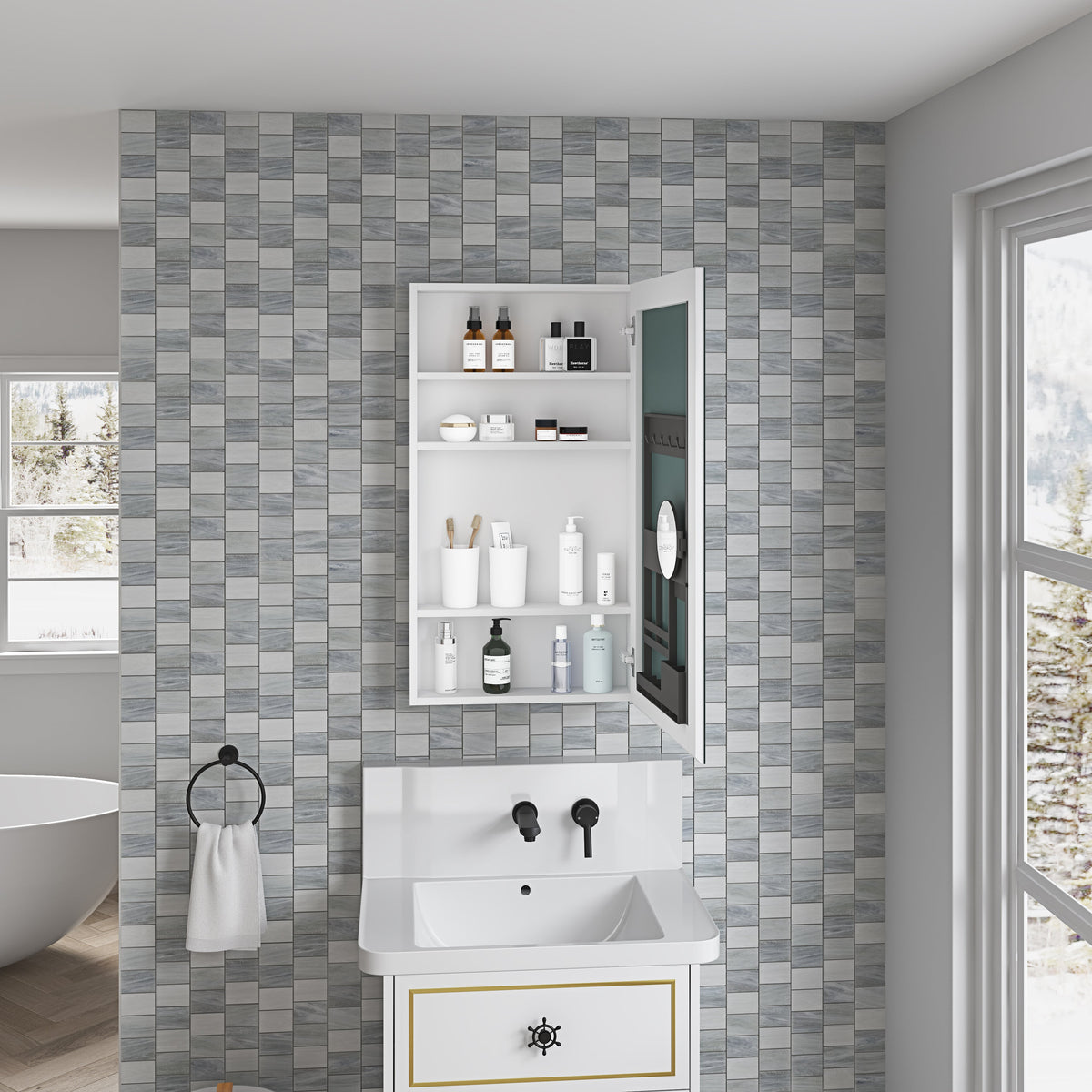 Frameless Mirror Medicine Cabinet with Beveled Edge - Silver