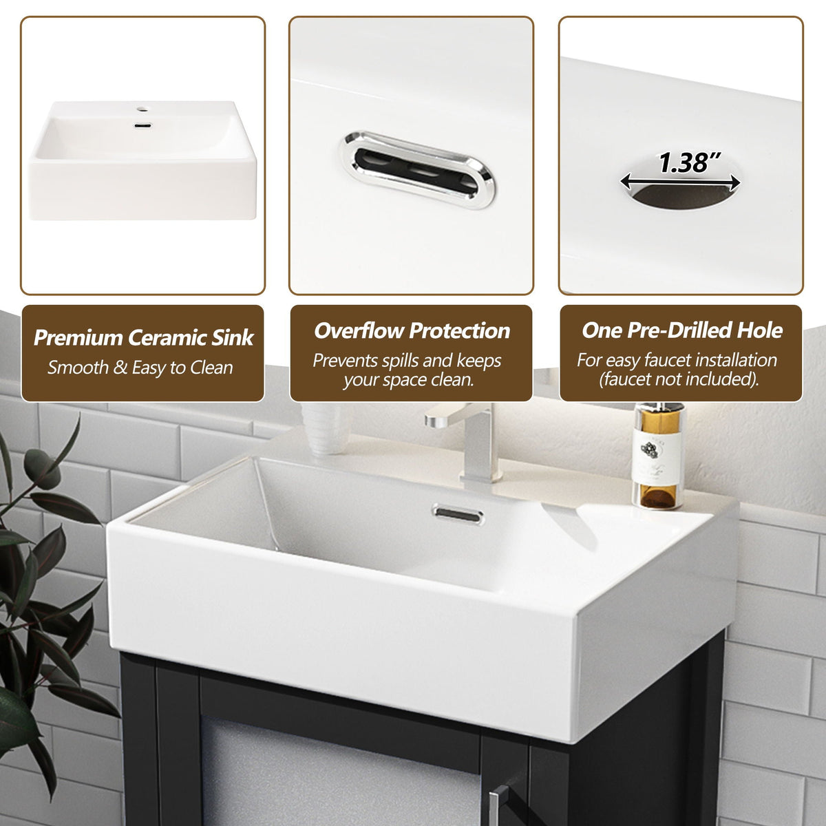 Bathroom Vanity with Ceramic Sink and Ample Storage - Blue, Green, or Black
