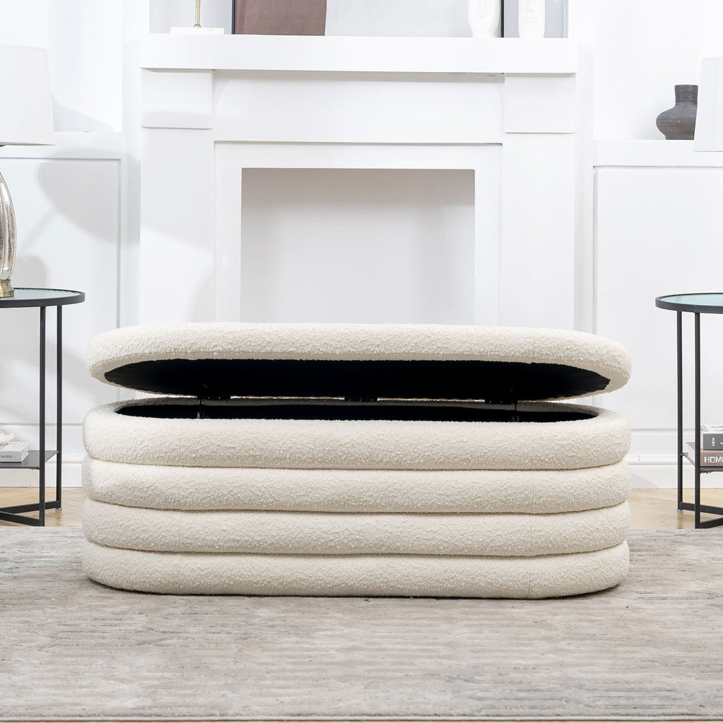 Upholstered Oval Storage Bench with Hidden Storage - Black, White or Dark Green