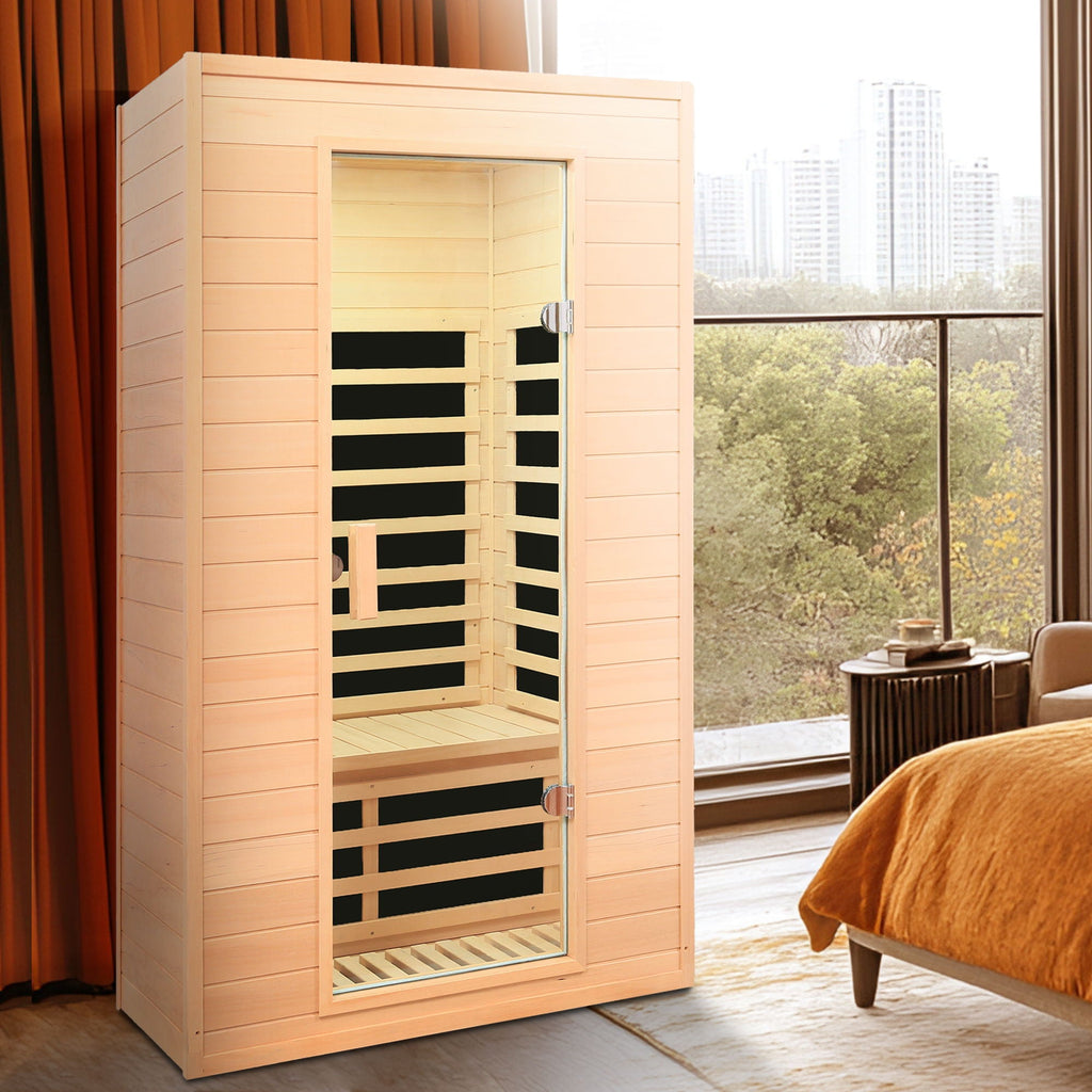 Hemlock Far Infrared Roof Embedded Indoor Sauna Room with LCD Controls - Light Brown