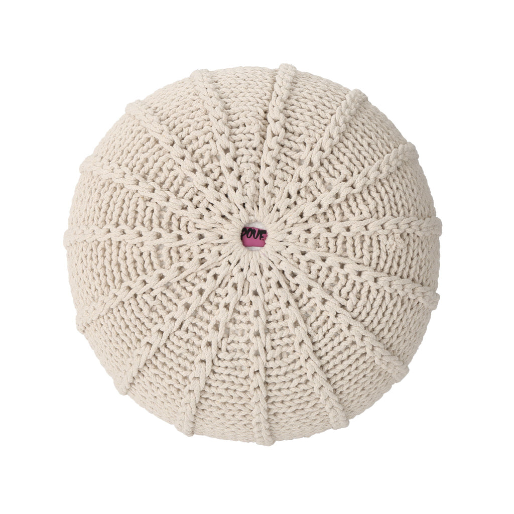 Knitted Round Pouf Ottoman with Polystyrene Fill - Beige or Blue