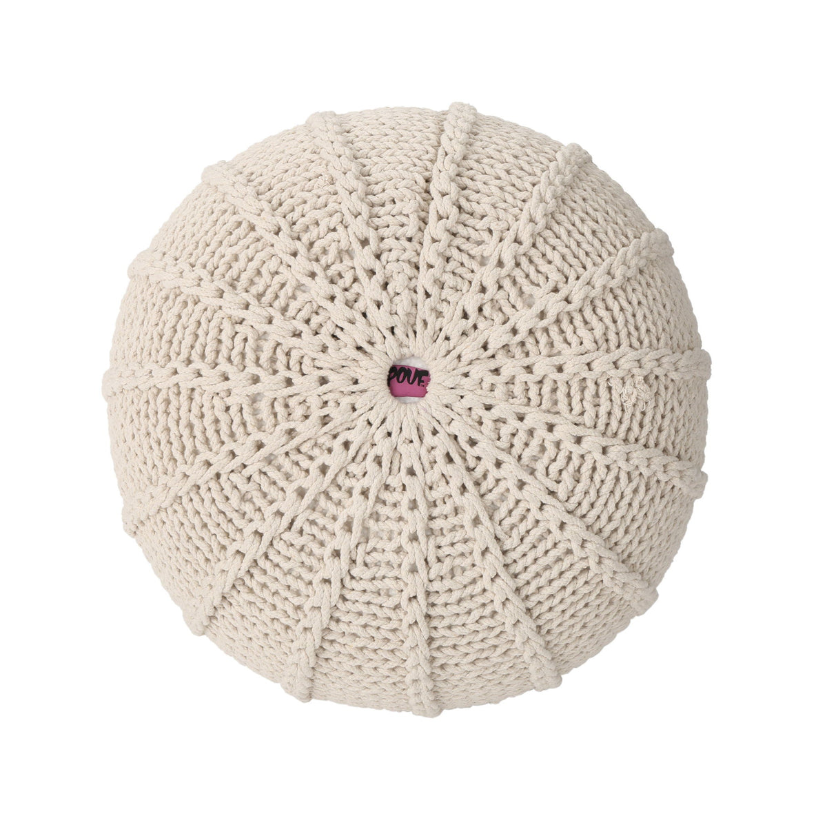 Knitted Round Pouf Ottoman with Polystyrene Fill - Beige or Blue