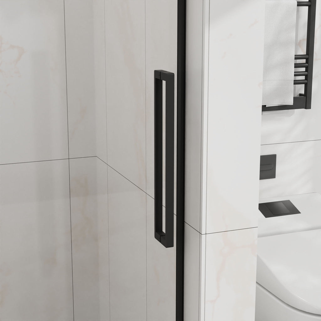 Frameless Tub Sliding Shower Door with Easy Clean Coating - Black or Pearl Silver