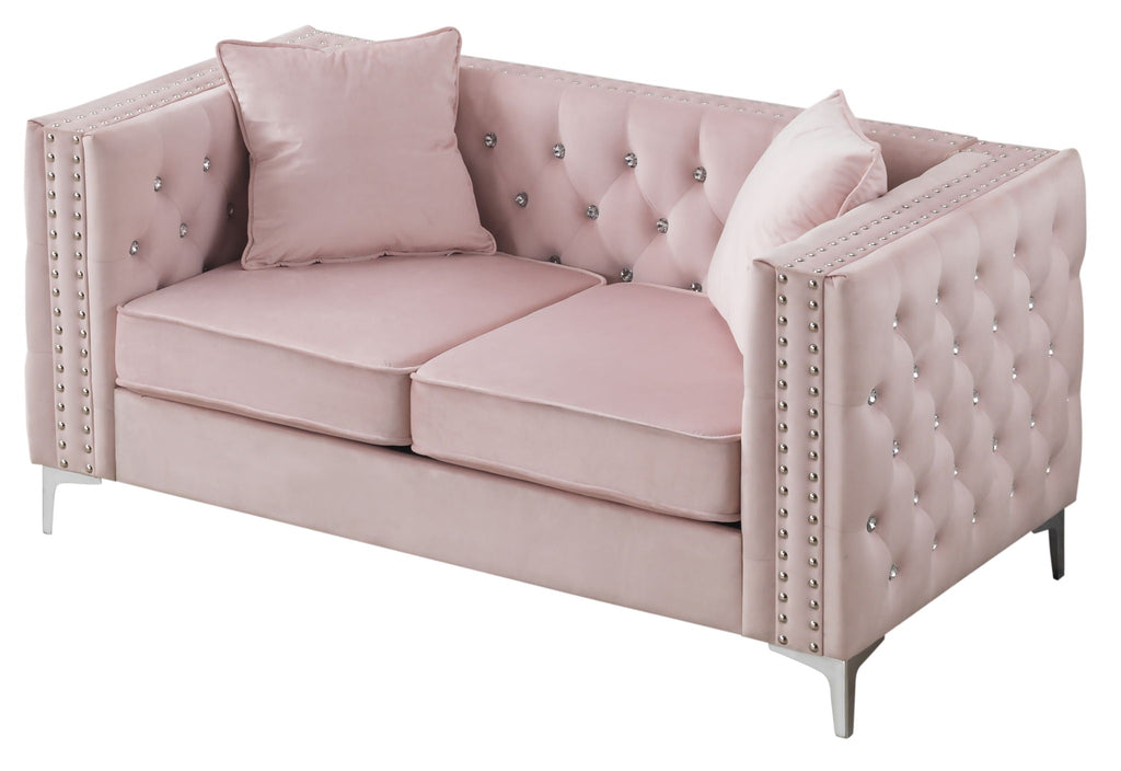 Elegant Track Arm Loveseat with Tufted Micro Suede - Multiple Colors