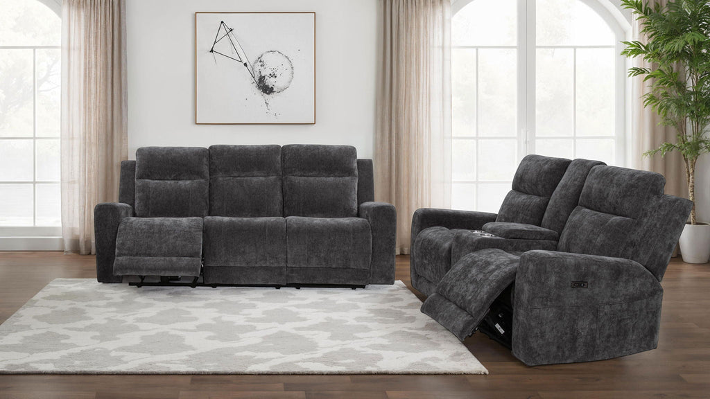 Kennett 2-piece Chenille Power Reclining Sofa Set Dark Grey