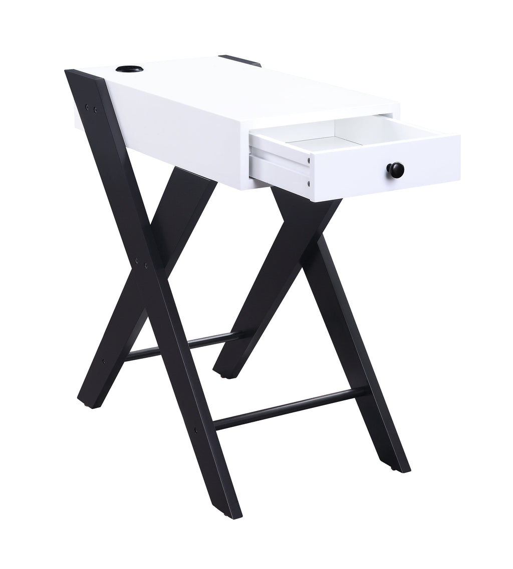 Modern Accent Table with USB Port and Drawer - White/Black