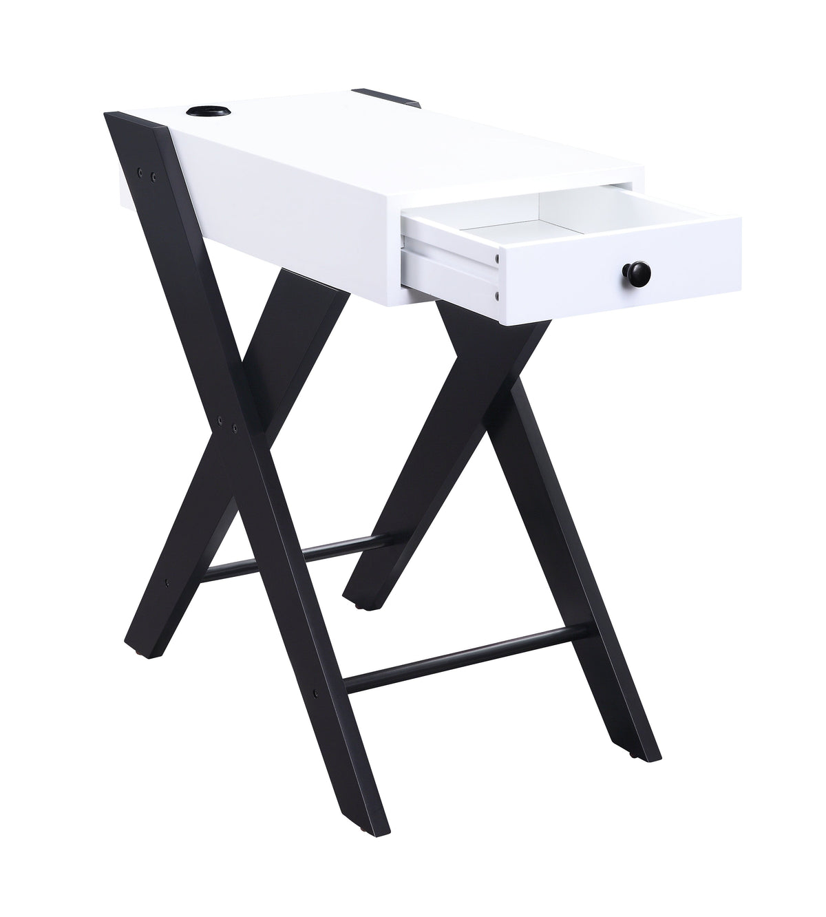 Modern Accent Table with USB Port and Drawer - White/Black