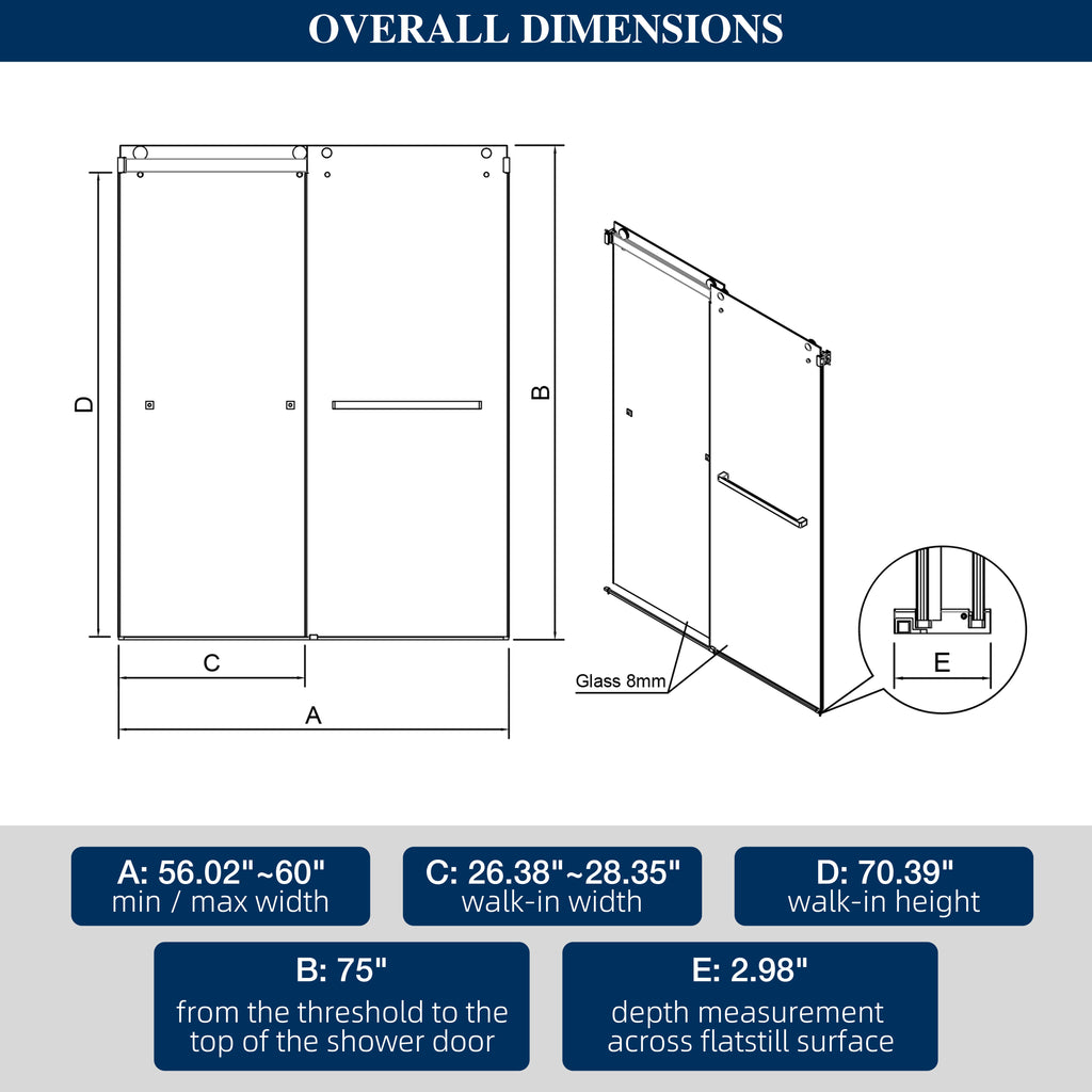 Double-Sliding Shower Door with Tempered Glass - Clear