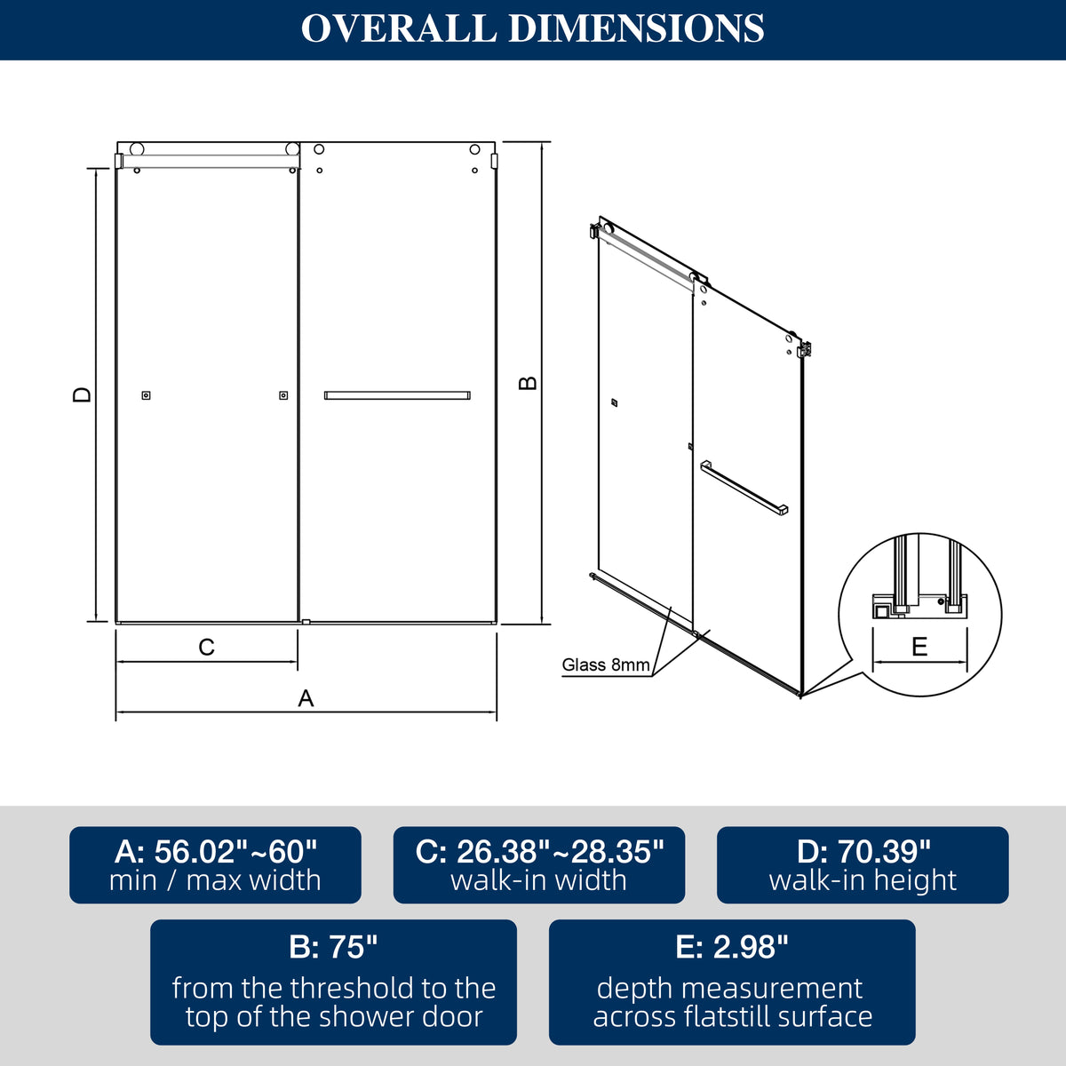 Double-Sliding Shower Door with Tempered Glass - Clear