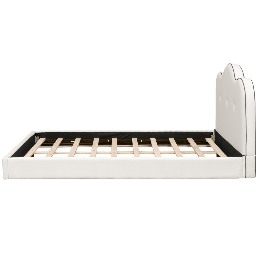 Upholstered Platform Bed with Sturdy Frame and Headboard - White