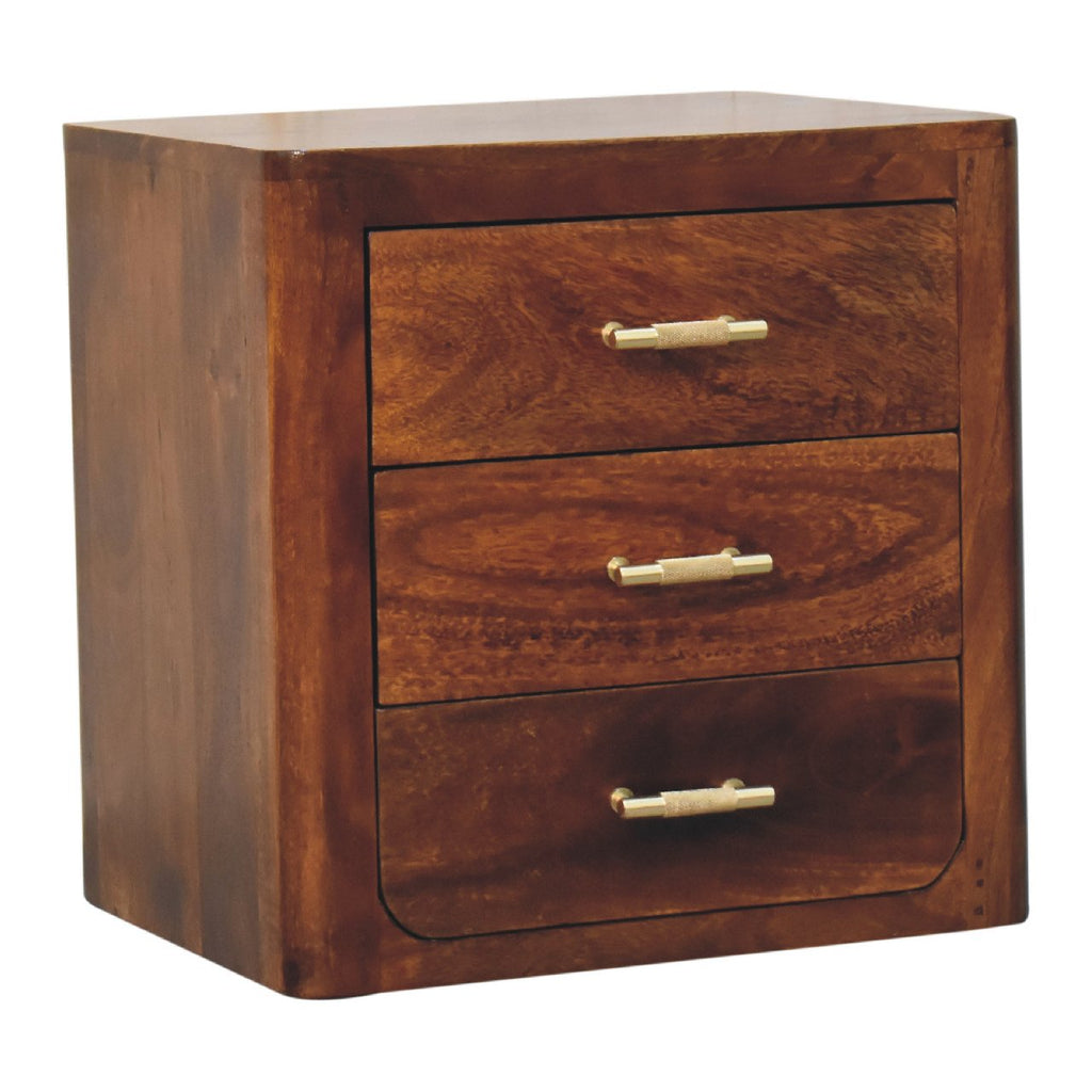 Luca Chestnut Nightstand with 3 Drawers - Solid Mango Wood