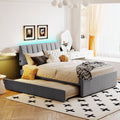 Upholstered Platform Bed With Trundle and LED Lights - Full or Queen