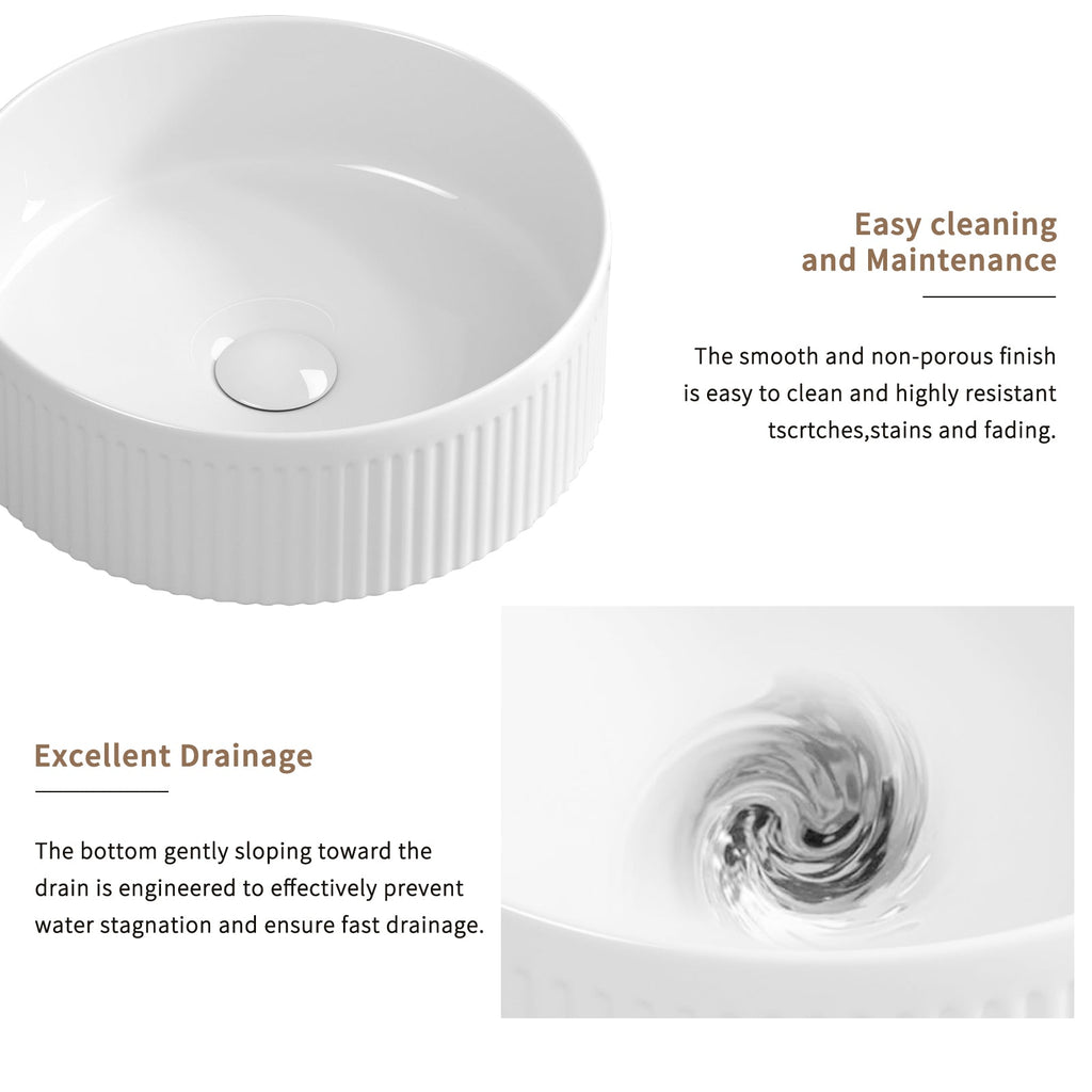Small 14 Inch Round Bathroom Sink with Stain-Resistant Finish - White Porcelain